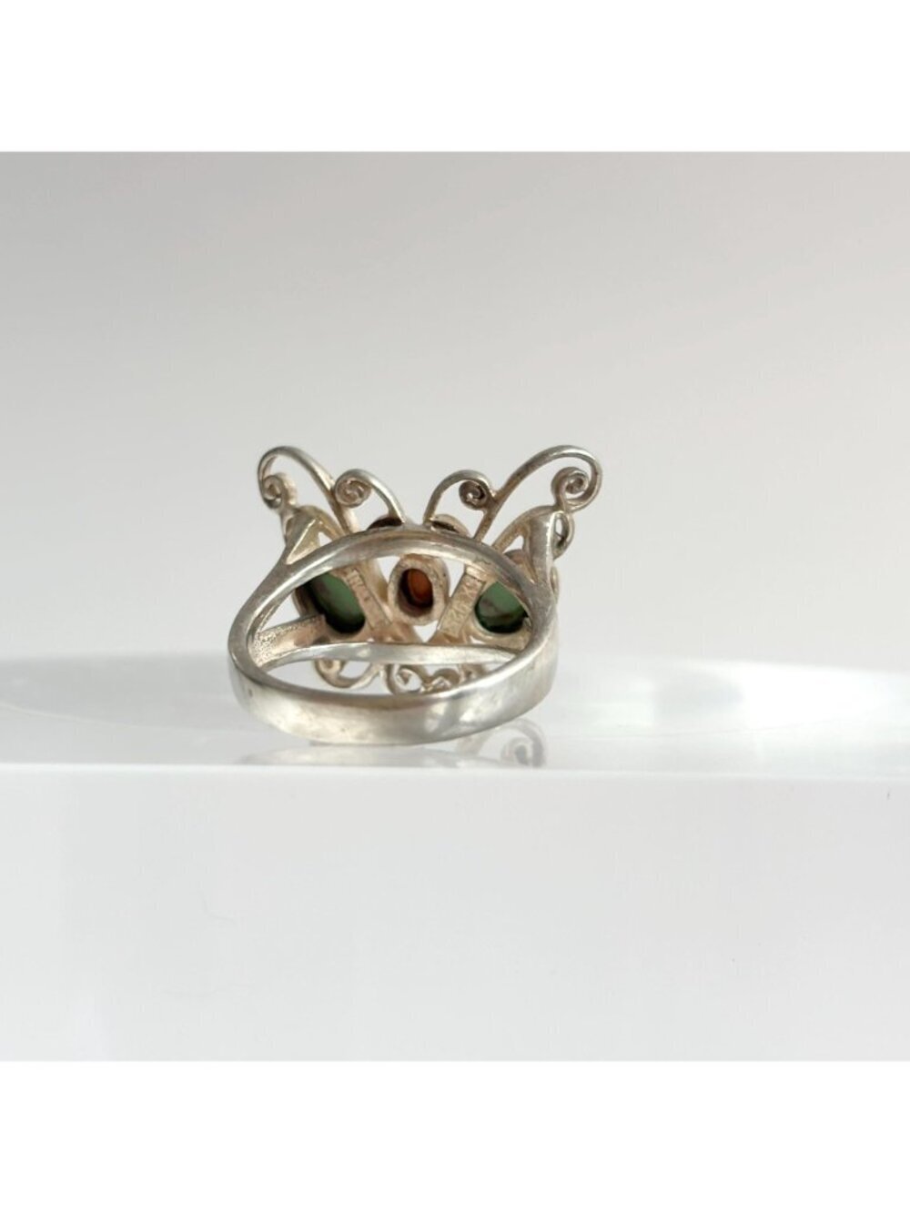 Turquoise & Coral Gemstone Butterfly Sterling Silver 925 Vintage Ring - sz 6.75 - Picture 7 of 16